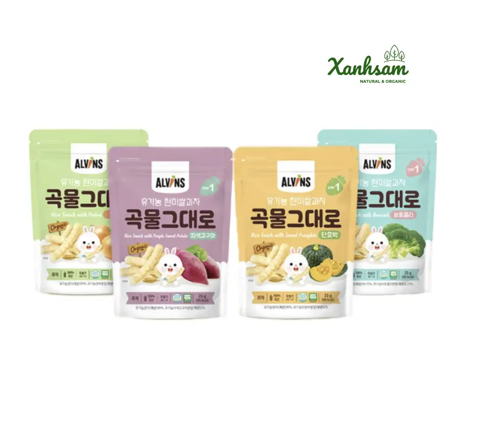 BÁNH GẠO LỨT ĂN DẶM HÀNH TÂY dạng que cho bé ( TỪ 6 THÁNG TUỔI) – Alvins – Hàn Quốc 25g