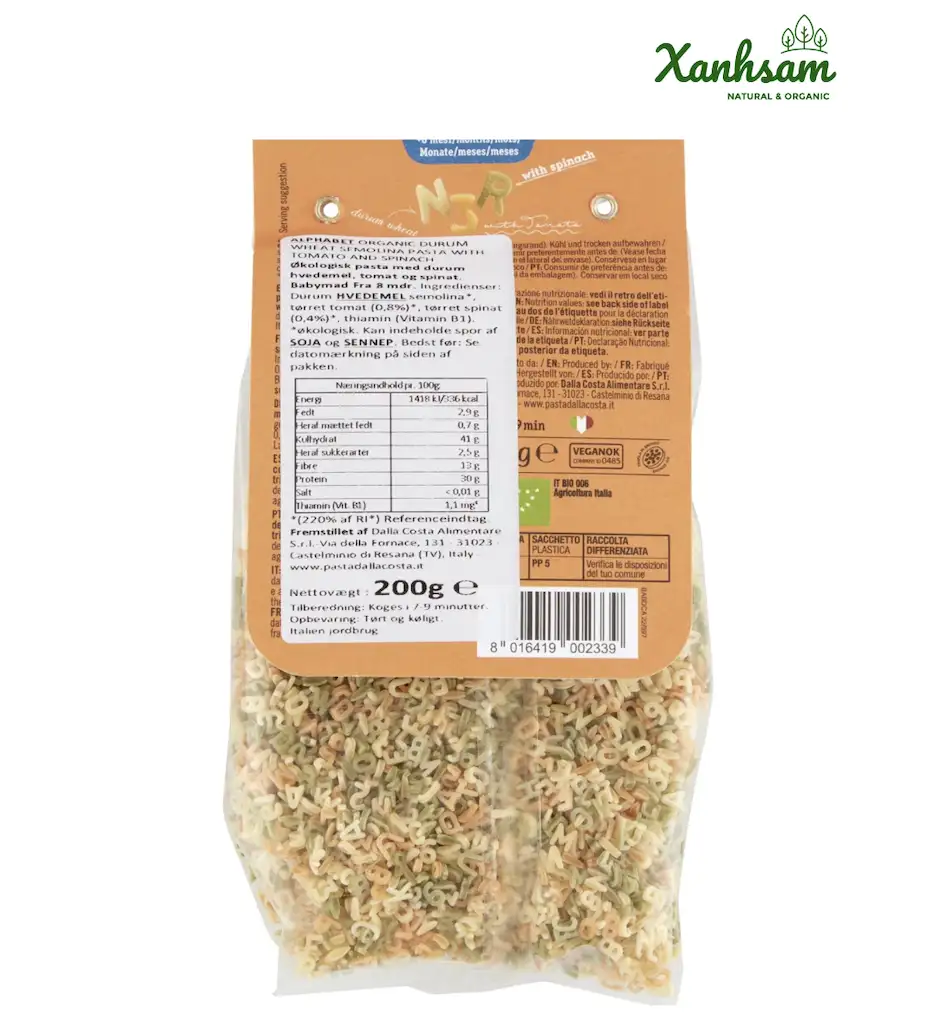 Nui rau củ hình chữ cho bé hữu cơ - Dalla Costa - 200gr - Ảnh 2