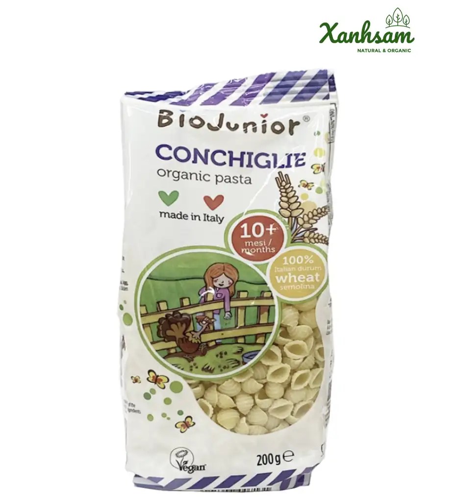 Mì NUI ĂN DẶM hữu cơ cho bé hình VỎ SÒ (Từ 10 tháng tuổi) – EU Organic – Bio Junior – Italy – 200gr