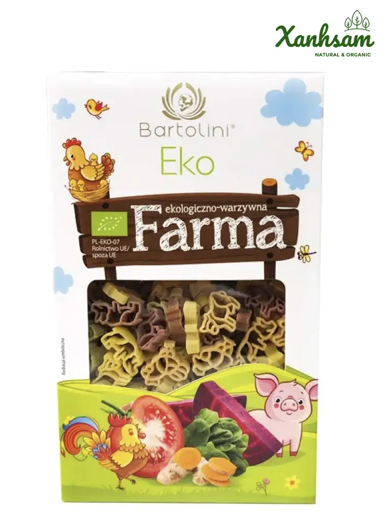 Mì NUI RAU CỦ hữu cơ cho bé HÌNH ĐỘNG VẬT- EU Organic – Bartolini – Ba Lan – 250gr