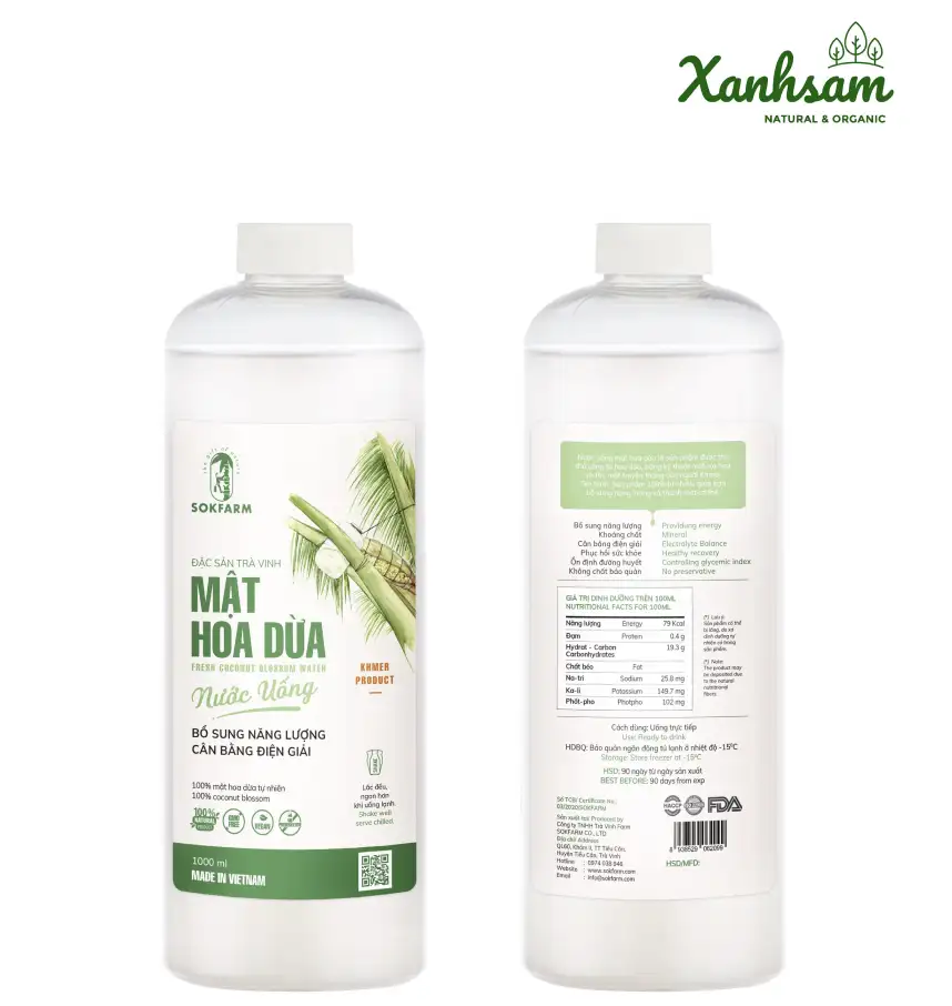 Nước uống Mật Hoa Dừa tự nhiên 1000ml – SokFarm – Trà Vinh